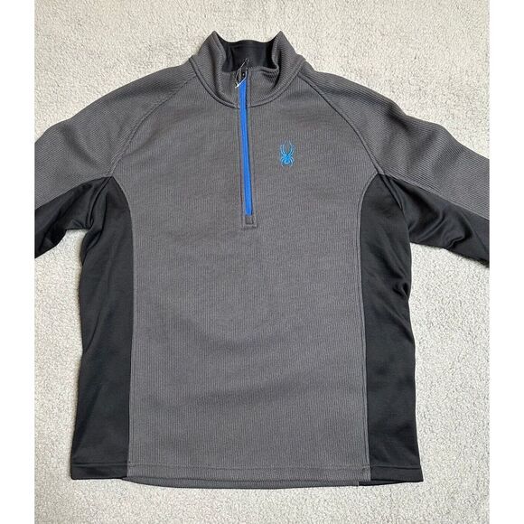 Spyder Sweater Adult 2XL Grey Fleece Lined Quarter Zip Pullover Sweatshirt Mens